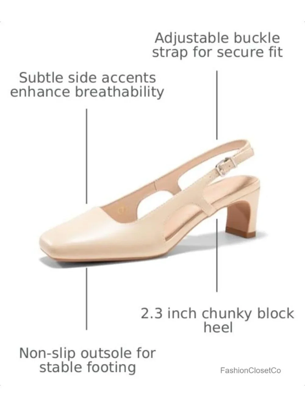 Women's Slingback Chunky Low Heel Pumps Square Toe Wedding Dress Shoes Faux